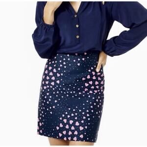 Lilly Pulitzer Adler Skirt in True Navy w/ Pink Heart Jacquard Size 4 Mini